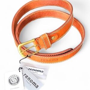 Brown Leather Renoma Paris Made Italy Genuine Belt Unisex Logo New Handmade L,XL